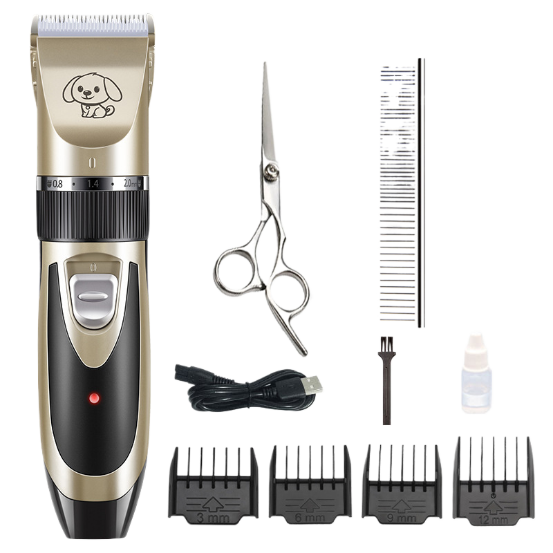 Cordless Pet Hair Clipper Set in Gold or Rose Gold - Quiet USB Rechargeable Trimmer with Scissor and Comb Attachments for Dogs and Cats