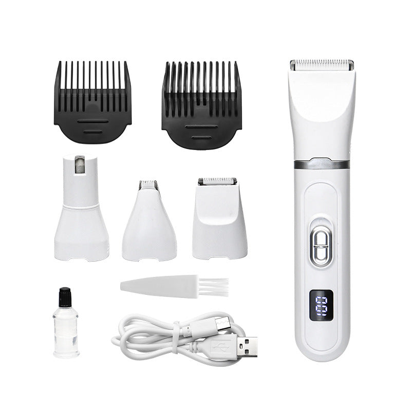 Waterproof 4-in-1 Pet Hair Clipper Set in Ivory Pink - Quiet 7200 RPM Ceramic Blade Rechargeable Trimmer for Dogs and Cats