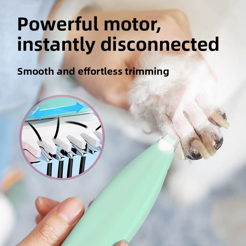 Waterproof Rechargeable Pet Paw Trimmer with LED Display - Quiet Ceramic Blade Foot Shaver for Cats and Dogs in Grey, Green or Pink