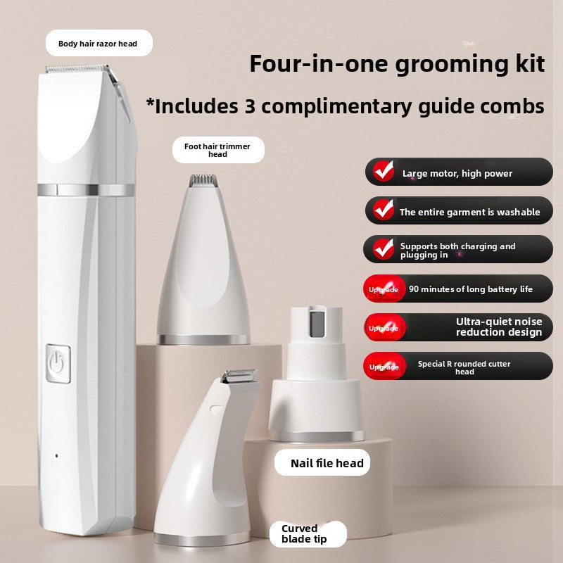 4-in-1 Rechargeable Pet Hair Clipper and Paw Trimmer Kit - Quiet Cordless Grooming Set with Nail Grinder for Dogs and Cats