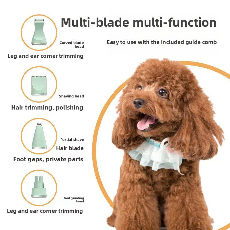 4-in-1 Cordless Pet Clipper and Nail Grinder - Quiet Rechargeable Trimmer for Dogs and Cats