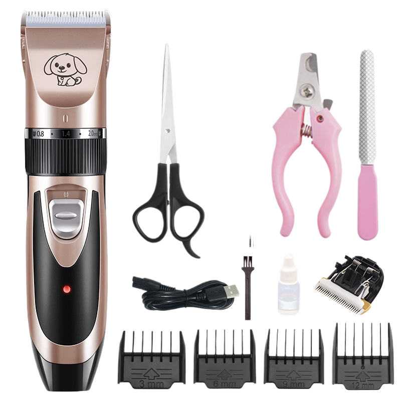 Cordless Pet Hair Clipper Set in Gold or Rose Gold - Quiet USB Rechargeable Trimmer with Scissor and Comb Attachments for Dogs and Cats