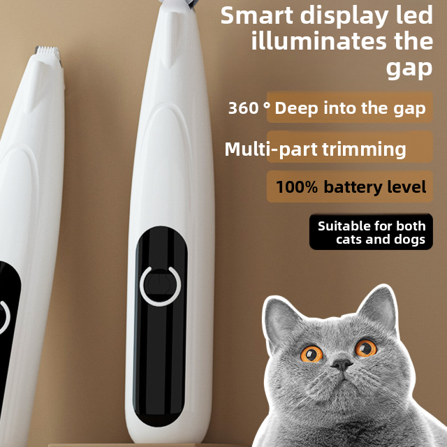 Dog and Cat Paw Hair Trimmer with LED Display - Rechargeable Quiet Clipper with Wide or Narrow Blade for Paws, Face and Ears