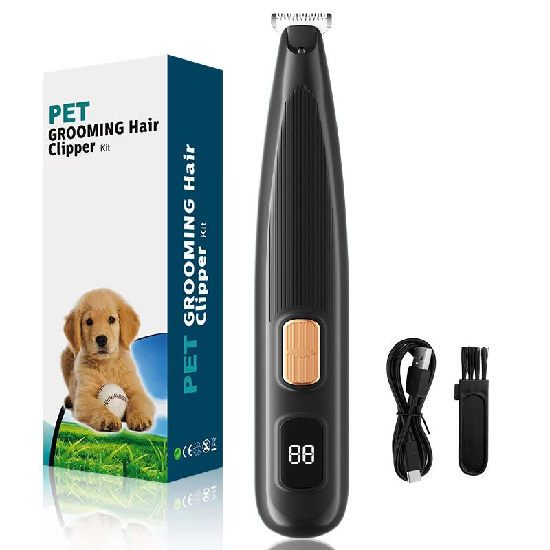 Dog and Cat Paw Hair Trimmer with LED Display - Rechargeable Quiet Clipper with Wide or Narrow Blade for Paws, Face and Ears