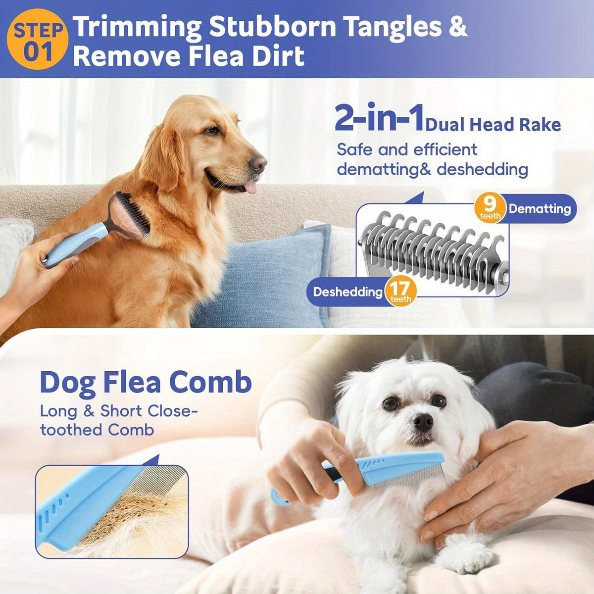13-in-1 Pet Grooming Kit - Dog & Cat Hair Brush, Nail Clipper & Trimmer Set