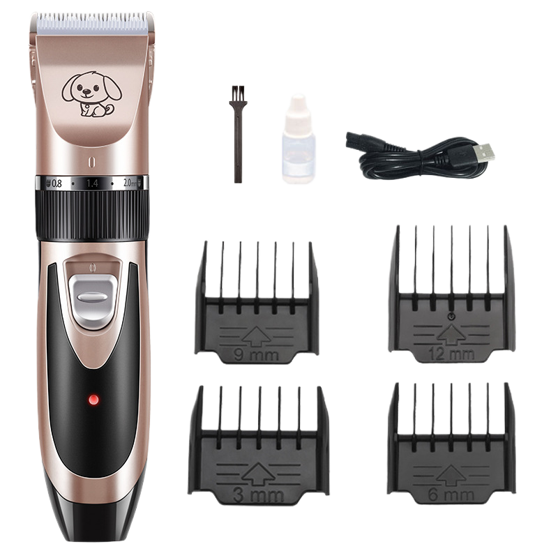Cordless Pet Hair Clipper Set in Gold or Rose Gold - Quiet USB Rechargeable Trimmer with Scissor and Comb Attachments for Dogs and Cats