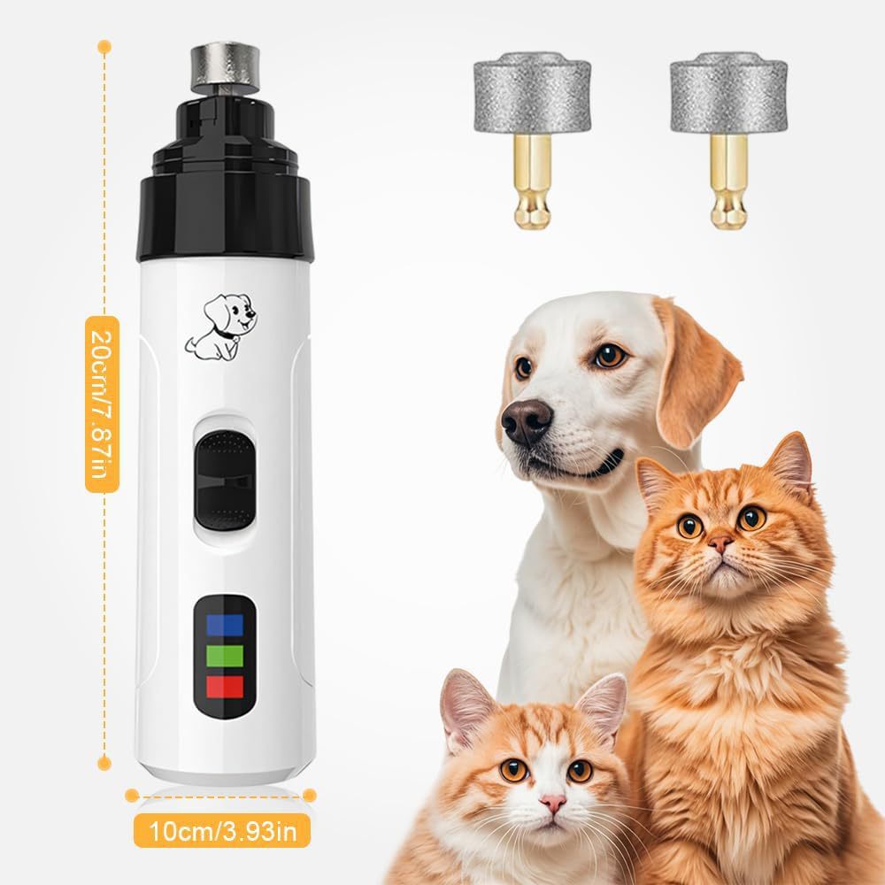 Dust-Free Pet Nail Grinder with LED Light - USB Rechargeable 2-Speed Quiet Claw Trimmer for Cats and Dogs