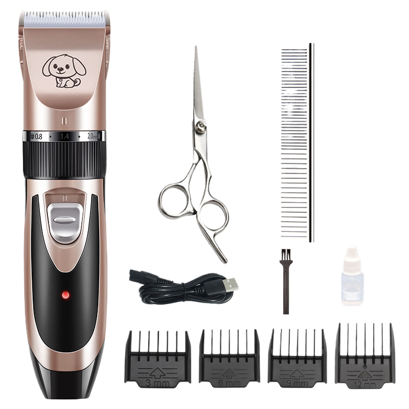 Cordless Pet Hair Clipper Set in Gold or Rose Gold - Quiet USB Rechargeable Trimmer with Scissor and Comb Attachments for Dogs and Cats