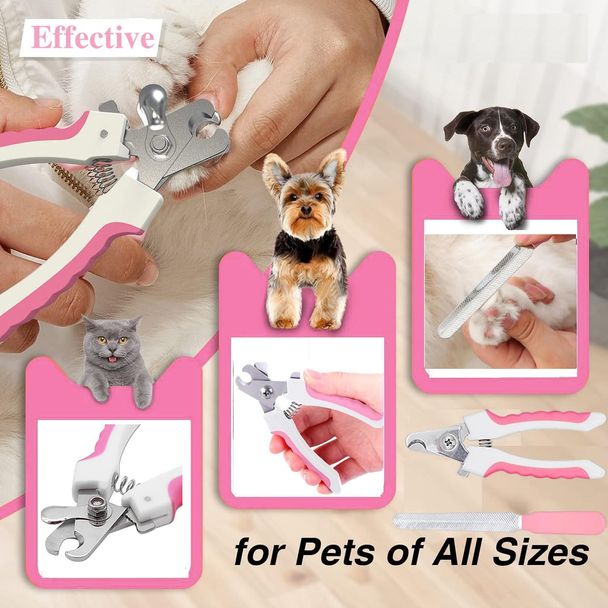 7-Piece Dog Grooming Kit - Stainless Steel Hair Removal Comb, Flea Comb, Nail Cutter, Bath Brush and Finger Cover Set in Pink or Blue