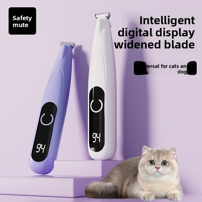 Dog and Cat Paw Hair Trimmer with LED Display - Rechargeable Quiet Clipper with Wide or Narrow Blade for Paws, Face and Ears