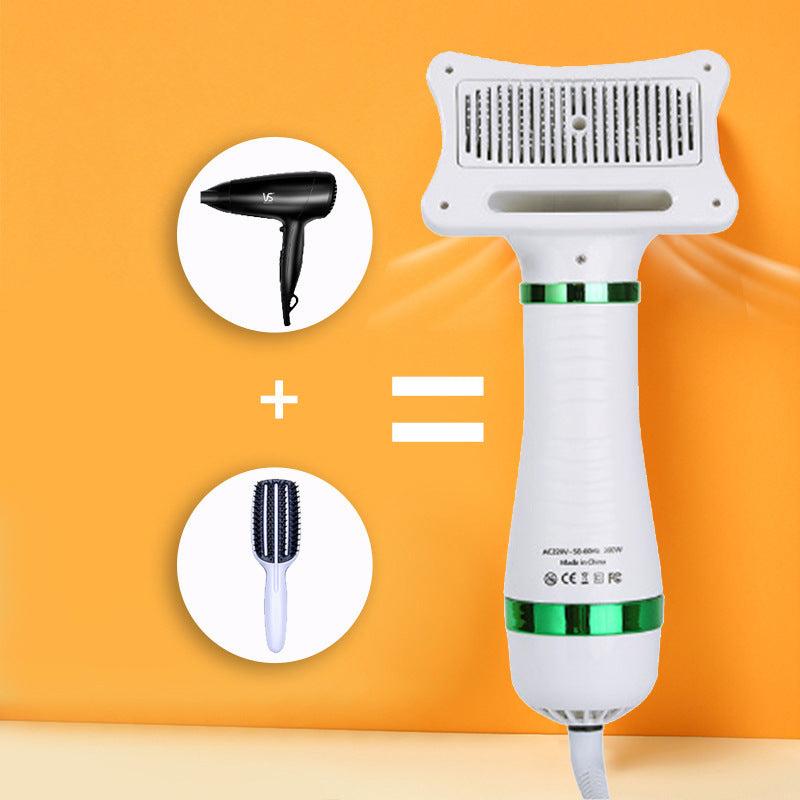 2-in-1 Pet Hair Dryer and Grooming Brush - Adjustable Heat Blow Comb for Dogs and Cats in Green or Gold