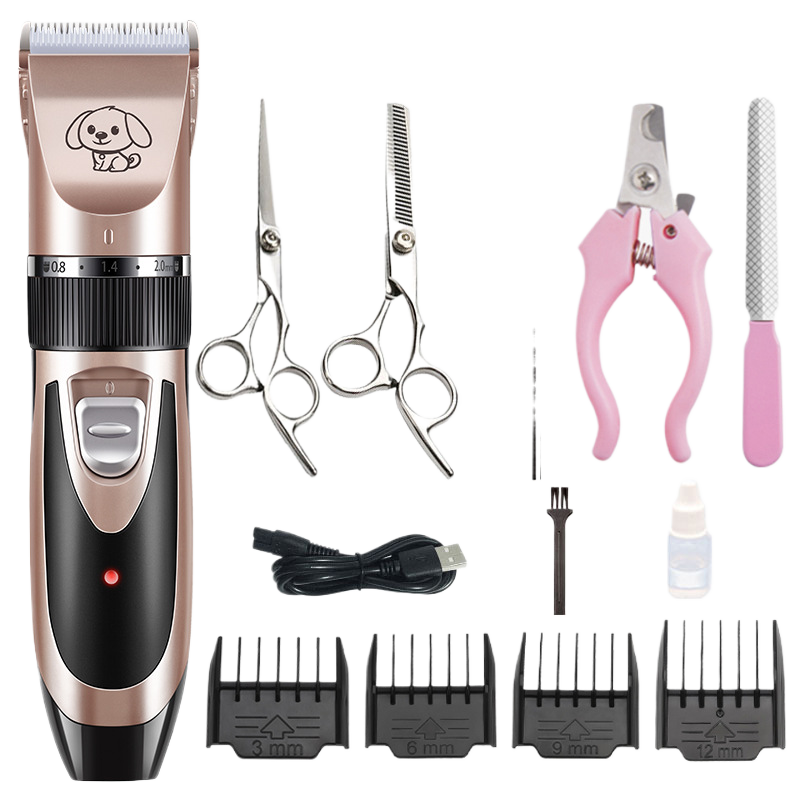 Cordless Pet Hair Clipper Set in Gold or Rose Gold - Quiet USB Rechargeable Trimmer with Scissor and Comb Attachments for Dogs and Cats