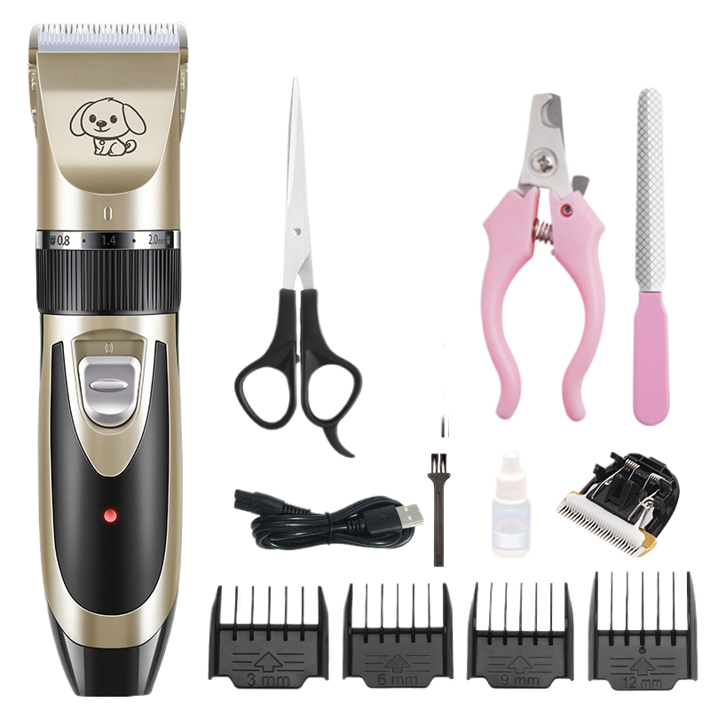 Cordless Pet Hair Clipper Set in Gold or Rose Gold - Quiet USB Rechargeable Trimmer with Scissor and Comb Attachments for Dogs and Cats