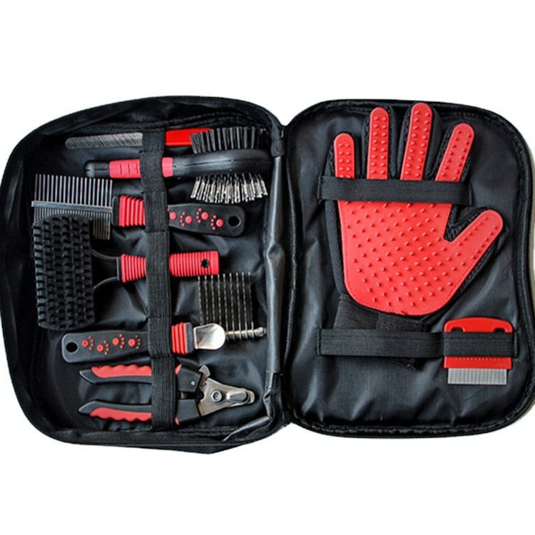 9-Piece Dog Grooming Kit with Zip Storage Case - Slicker Brush, Steel Comb, Nail Clipper and Massage Glove Set for Dogs and Cats