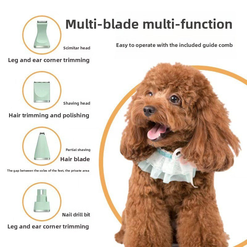 4-in-1 Rechargeable Pet Clipper and Paw Trimmer Kit with Charging Base in Mint Green or Pearl White - Cordless Grooming Shaver for Dogs and Cats