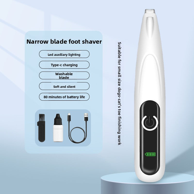 Dog and Cat Paw Hair Trimmer with LED Display - Rechargeable Quiet Clipper with Wide or Narrow Blade for Paws, Face and Ears