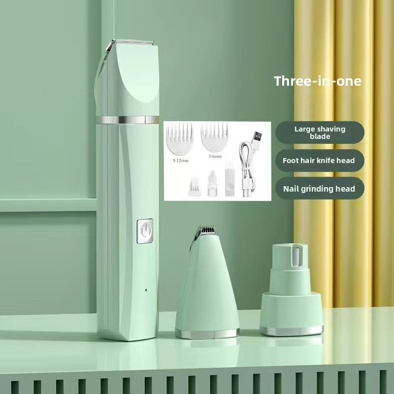 Battery Powered Pet Hair Clipper Set - Quiet Low Noise Trimmer with Foot Shaver and Grinder Attachments for Dogs and Cats in White or Green