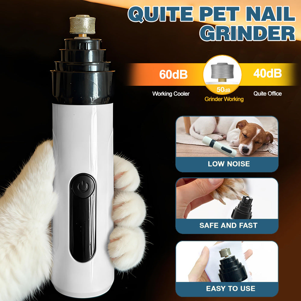 Dual Speed Rechargeable Pet Nail Grinder with LED Light - Quiet Diamond Head Claw Trimmer for Dogs and Cats