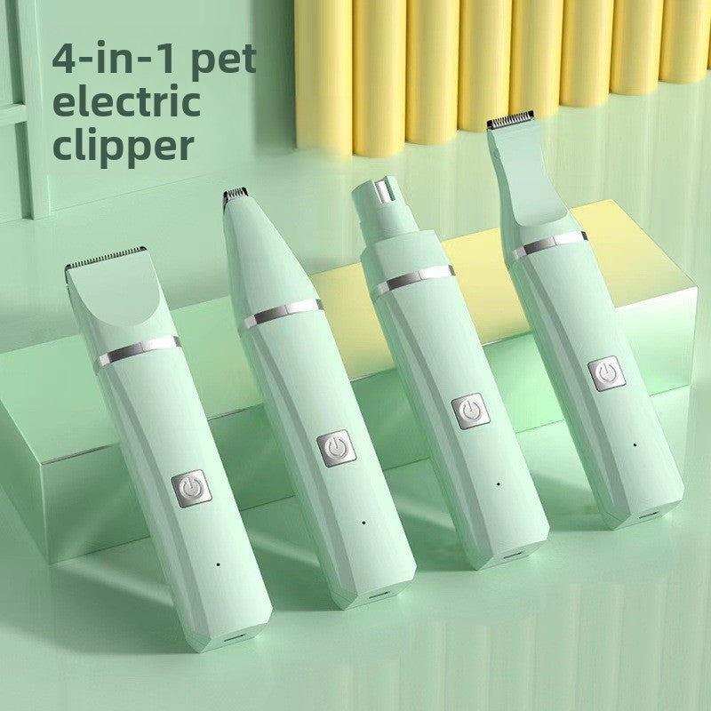 4-in-1 Rechargeable Pet Clipper and Paw Trimmer Kit with Charging Base in Mint Green or Pearl White - Cordless Grooming Shaver for Dogs and Cats