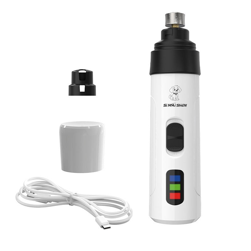 Mini LED Pet Nail Grinder - USB Rechargeable Low Noise Claw Polisher with 3 Interchangeable Heads for Small Dogs and Cats