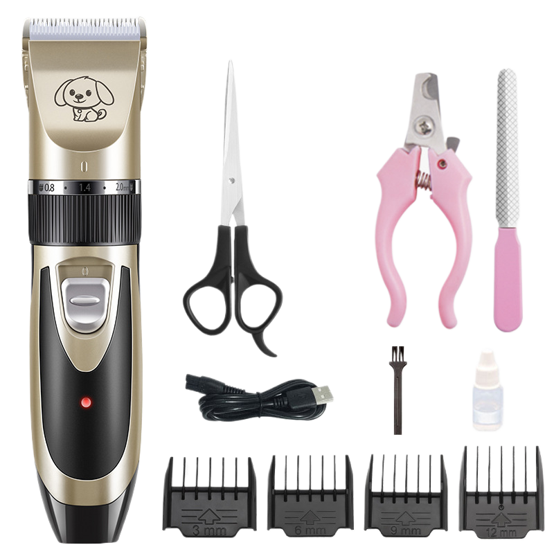 Cordless Pet Hair Clipper Set in Gold or Rose Gold - Quiet USB Rechargeable Trimmer with Scissor and Comb Attachments for Dogs and Cats