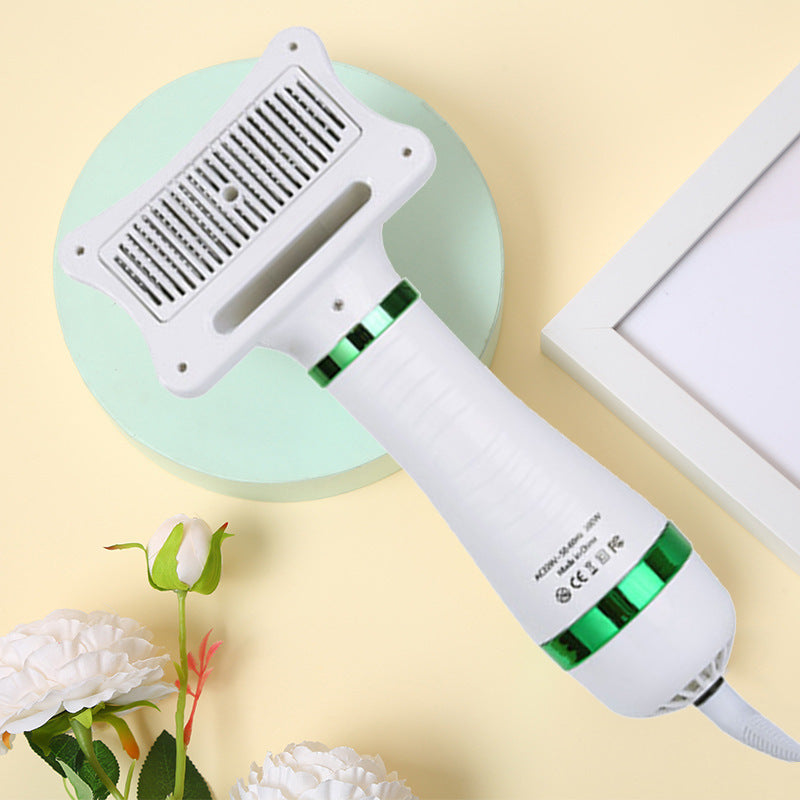 2-in-1 Pet Hair Dryer and Grooming Brush - Adjustable Heat Blow Comb for Dogs and Cats in Green or Gold