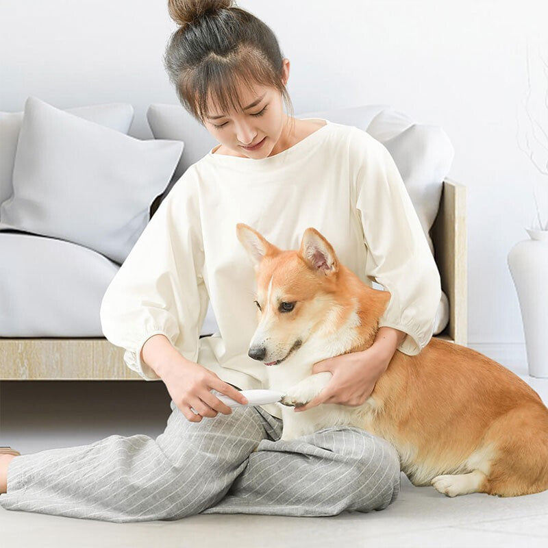 Anti-Jam Pet Hair Trimmer - Quiet Safety Blade Partial Shaver for Dogs and Cats with Cleaning Brush in White