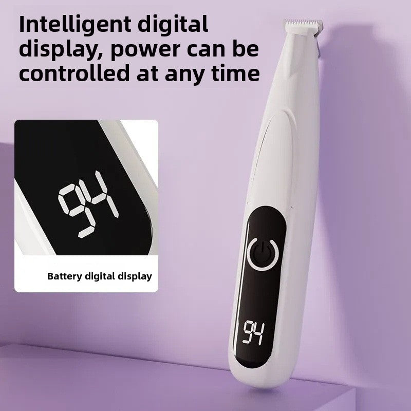 Dog and Cat Paw Hair Trimmer with LED Display - Rechargeable Quiet Clipper with Wide or Narrow Blade for Paws, Face and Ears