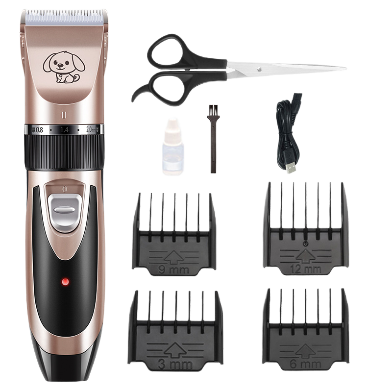 Cordless Pet Hair Clipper Set in Gold or Rose Gold - Quiet USB Rechargeable Trimmer with Scissor and Comb Attachments for Dogs and Cats