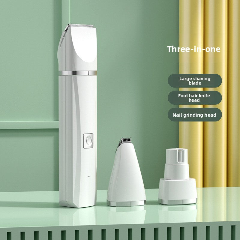 Battery Powered Pet Hair Clipper Set - Quiet Low Noise Trimmer with Foot Shaver and Grinder Attachments for Dogs and Cats in White or Green