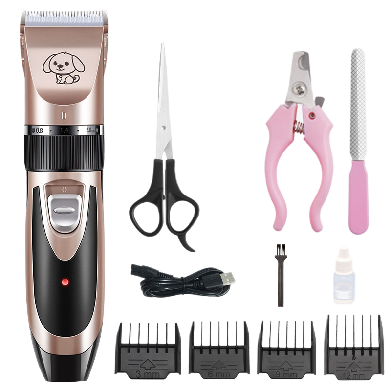Cordless Pet Hair Clipper Set in Gold or Rose Gold - Quiet USB Rechargeable Trimmer with Scissor and Comb Attachments for Dogs and Cats